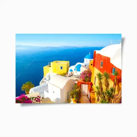 Poster sonniges Santorini küstendorf – Pixers®
