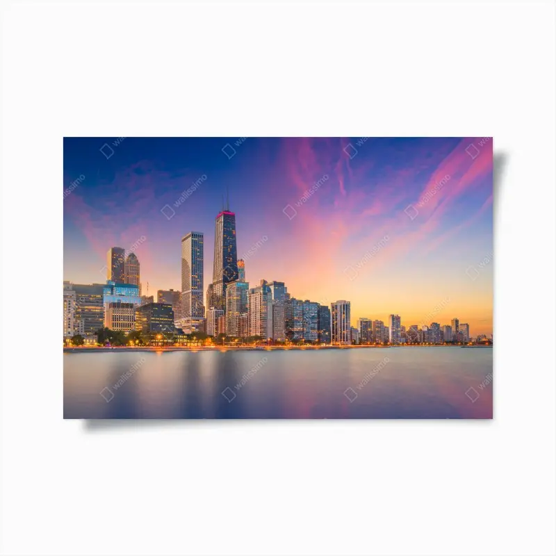 Poster Chicago skyline bei dämmerung