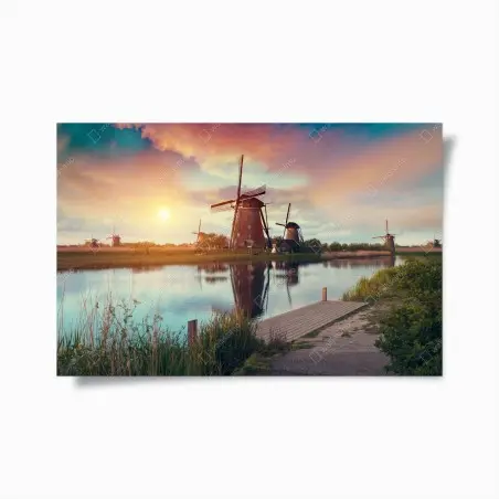 Poster sonnenuntergang über windmühlen in den Niederlanden – Pixers®