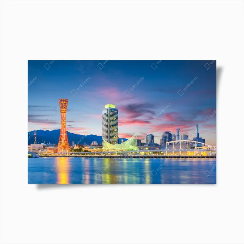 Poster Kobe skyline bei dämmerung
