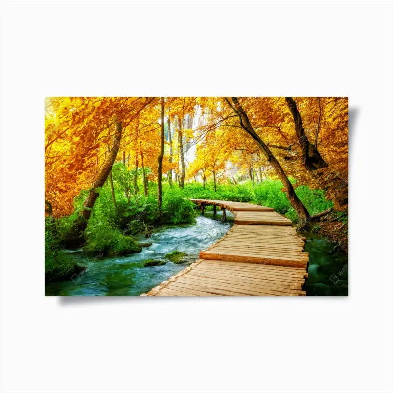 Poster goldener steg durch den wald bei Plitvicer Seen