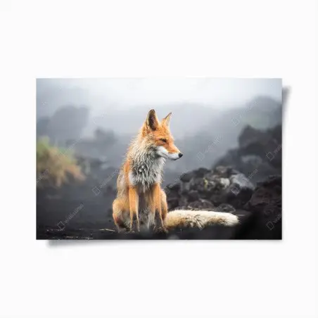 Poster roter fuchs in nebliger landschaft – Pixers®