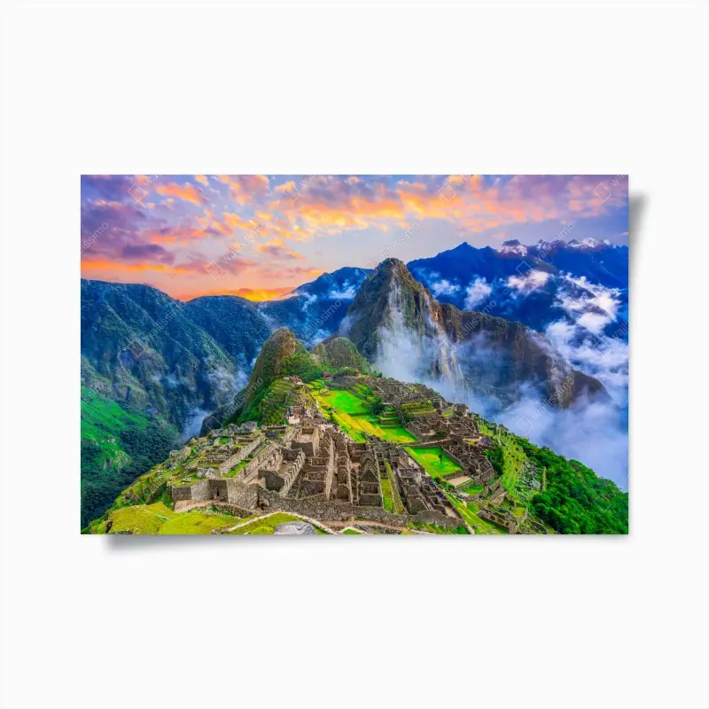 Poster sonnenuntergang über Machu Picchu antike Inka-zitadelle