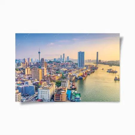 Poster Macau skyline bei sonnenuntergang – Pixers®