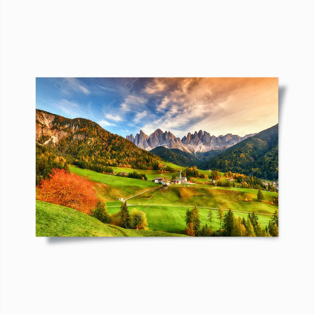 Poster herbstlicher sonnenuntergang über Santa Maddalena, Dolomiten – Pixers®
