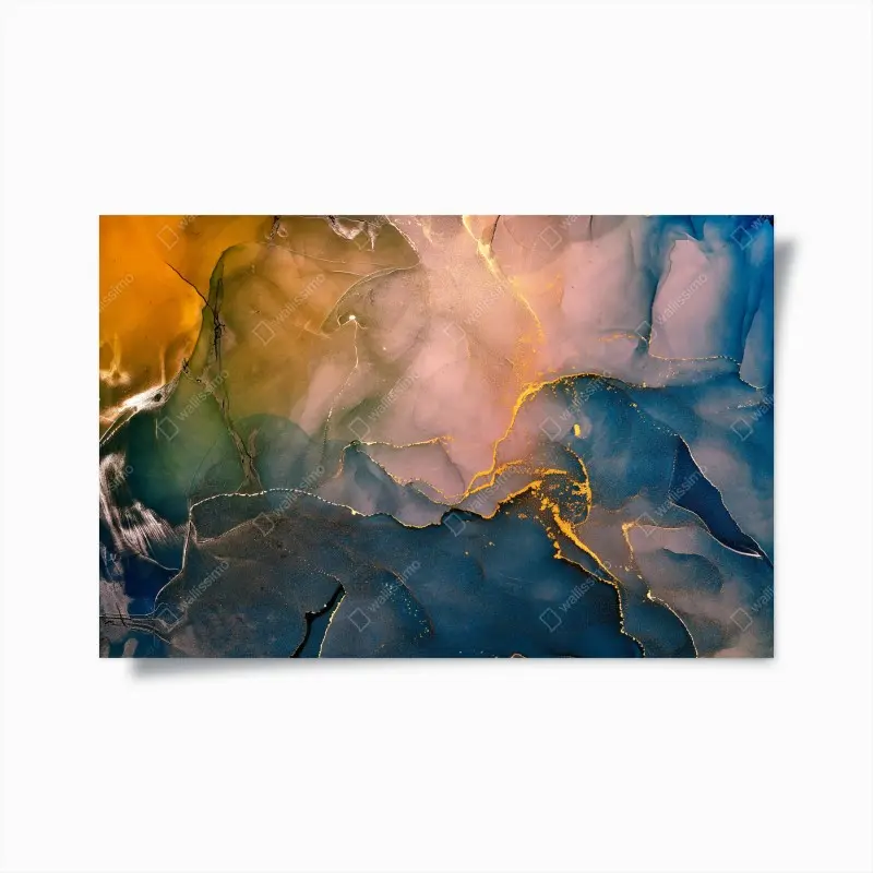 Poster blaues und goldenes abstraktes marmormotiv