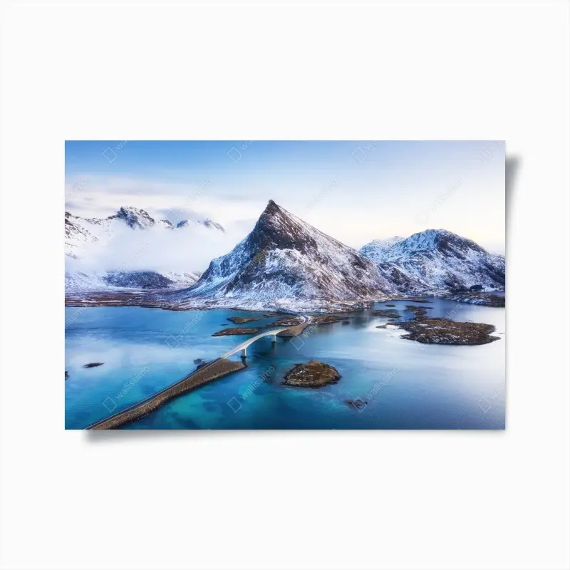 Poster Lofoten brücke und berg aus der luft