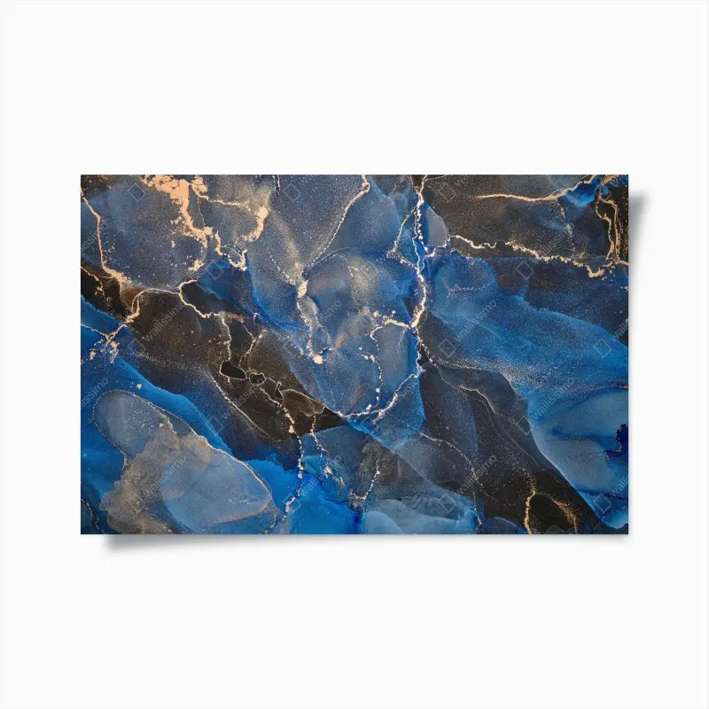 Poster luxuriöse blaue und goldene abstrakte wellen