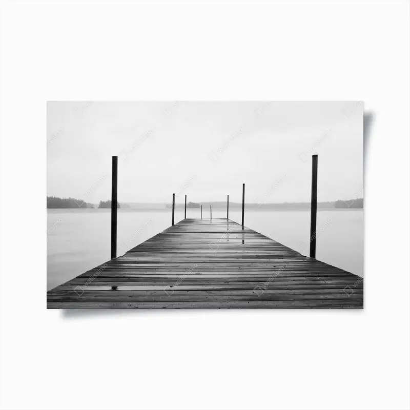 Poster nebliger steg am see in monochrom
