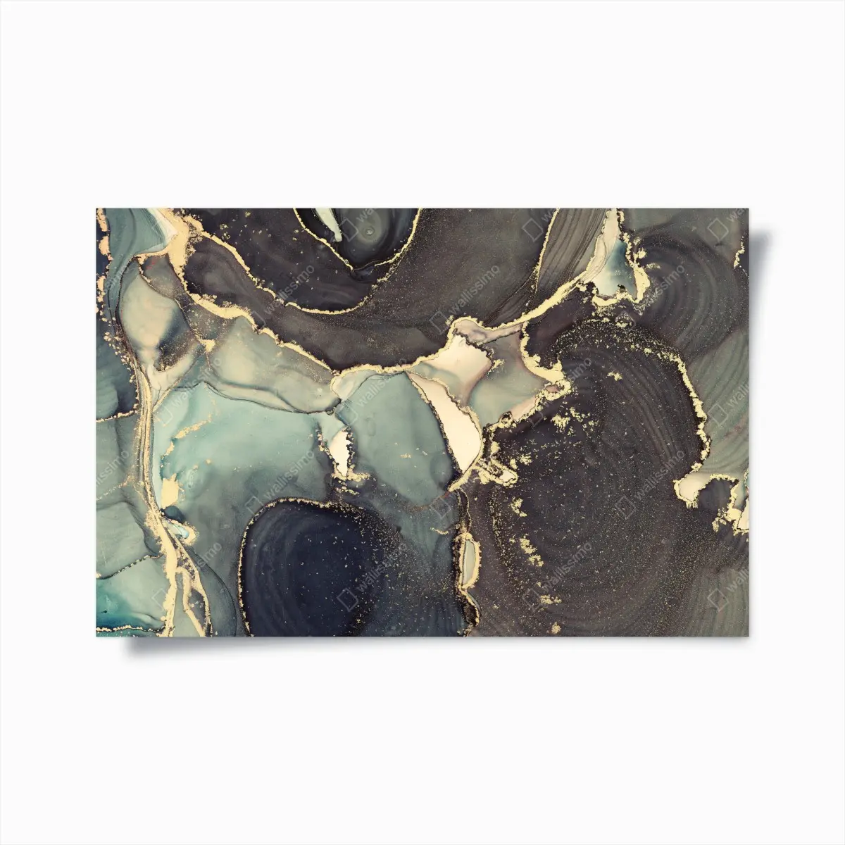 Poster türkis und gold abstrakte fließmalerei – Pixers®