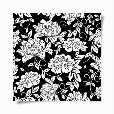 Poster monochromes blumenmuster – Pixers®
