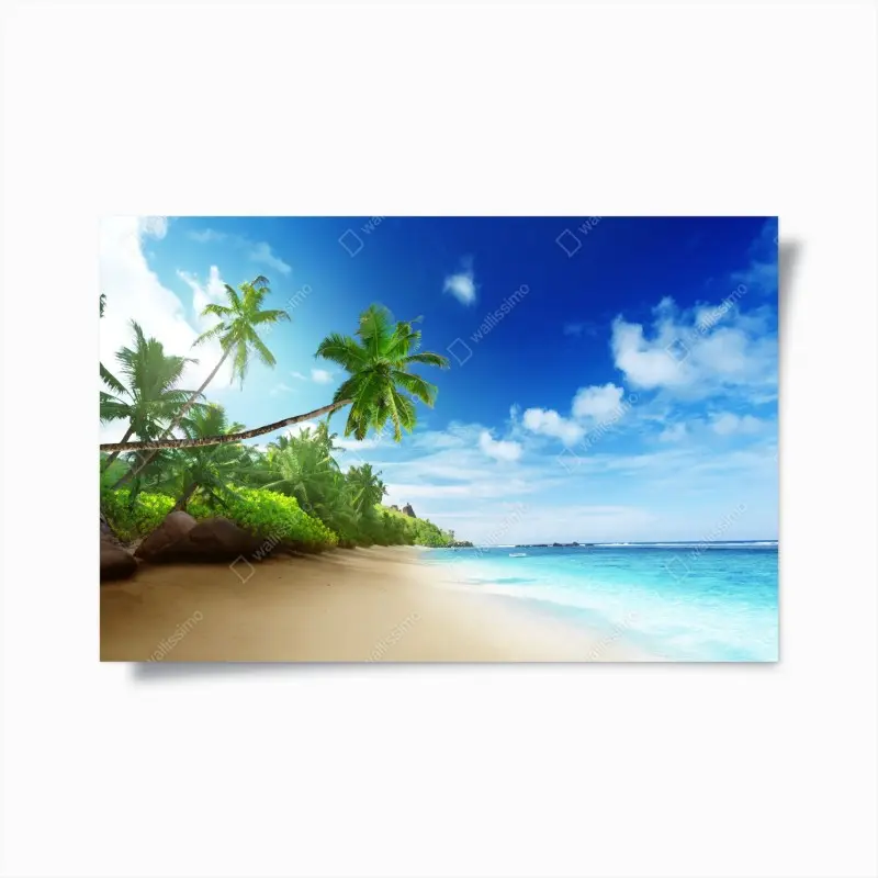 Poster sonnenuntergang am strand von Mahe, Seychellen