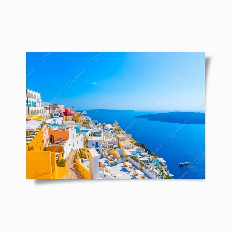 Poster sonnige ansicht der caldera von Santorini