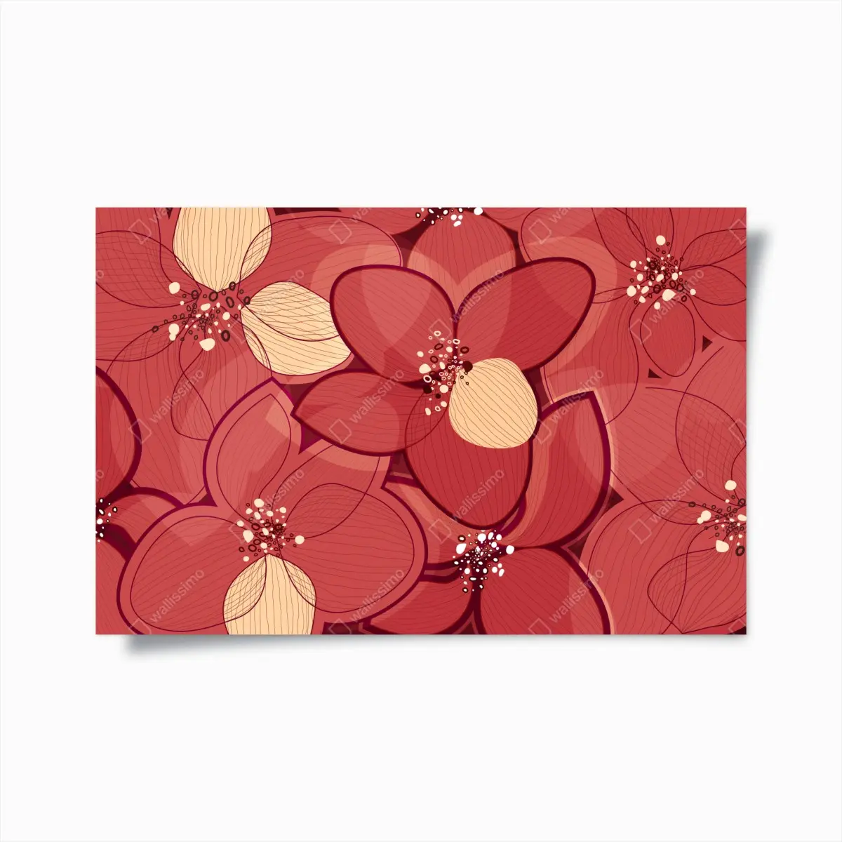 Poster rotes blumenmuster mit beigen mittelpunkten – Pixers®