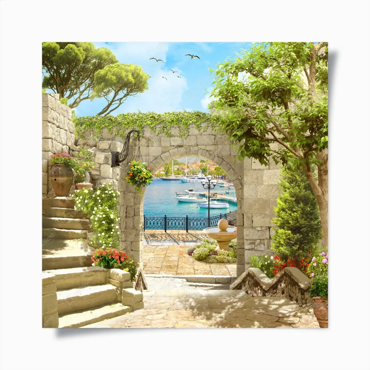 Poster mediterraner blick durch eine arkade – Pixers®