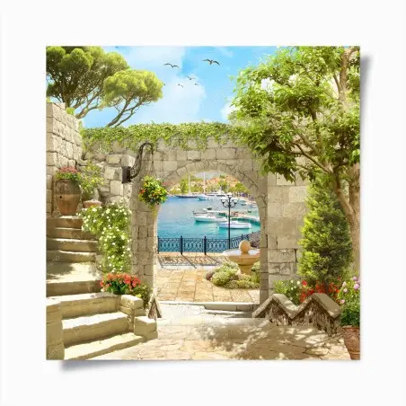 Poster mediterraner blick durch eine arkade – Pixers®