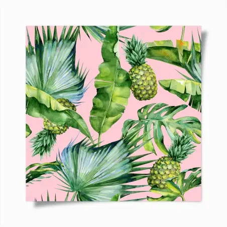 Poster tropisches ananas- und blattmuster in aquarell auf rosa hintergrund – Pixers®