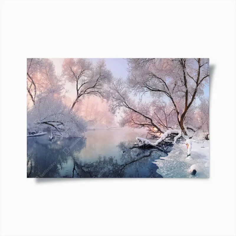 Poster ruhige winterlandschaft am fluss