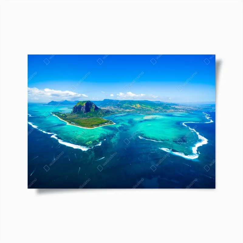 Poster panorama Le Morne über der lagune von Mauritius