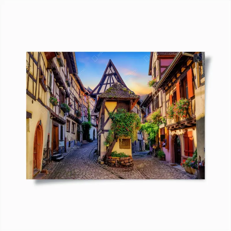 Poster malerische fachwerkstraße in Eguisheim, Elsass