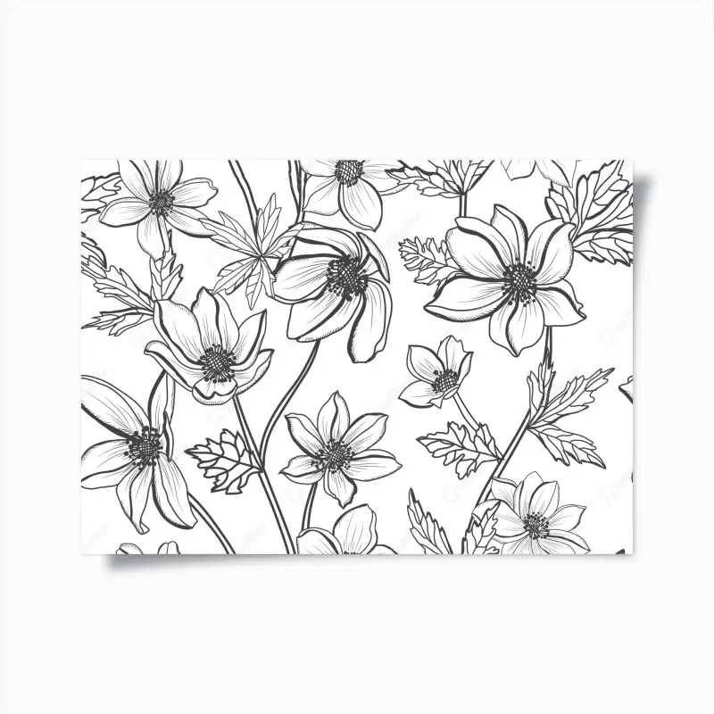 Poster botanische linienzeichnung mit blumen