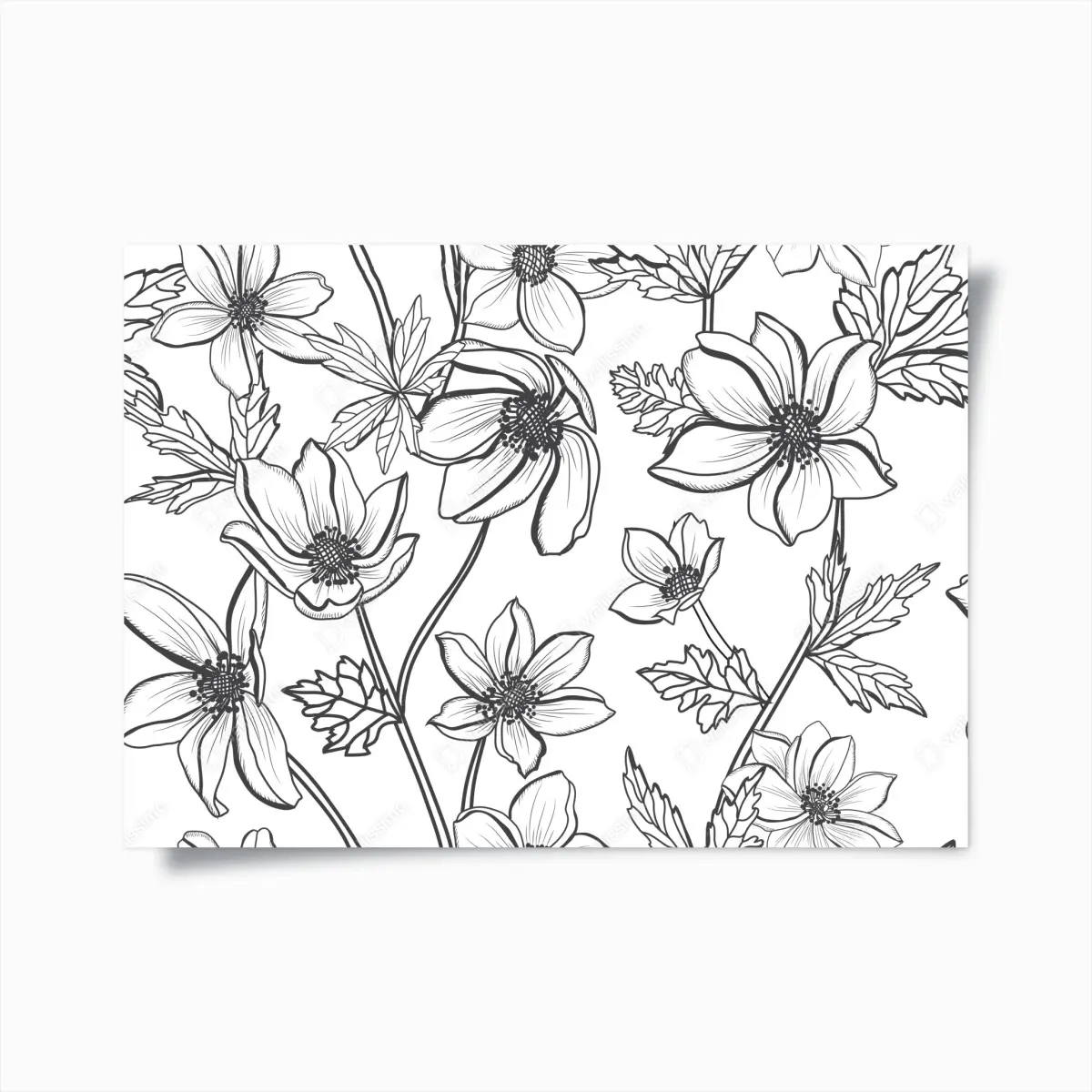 Poster botanische linienzeichnung mit blumen – Pixers®