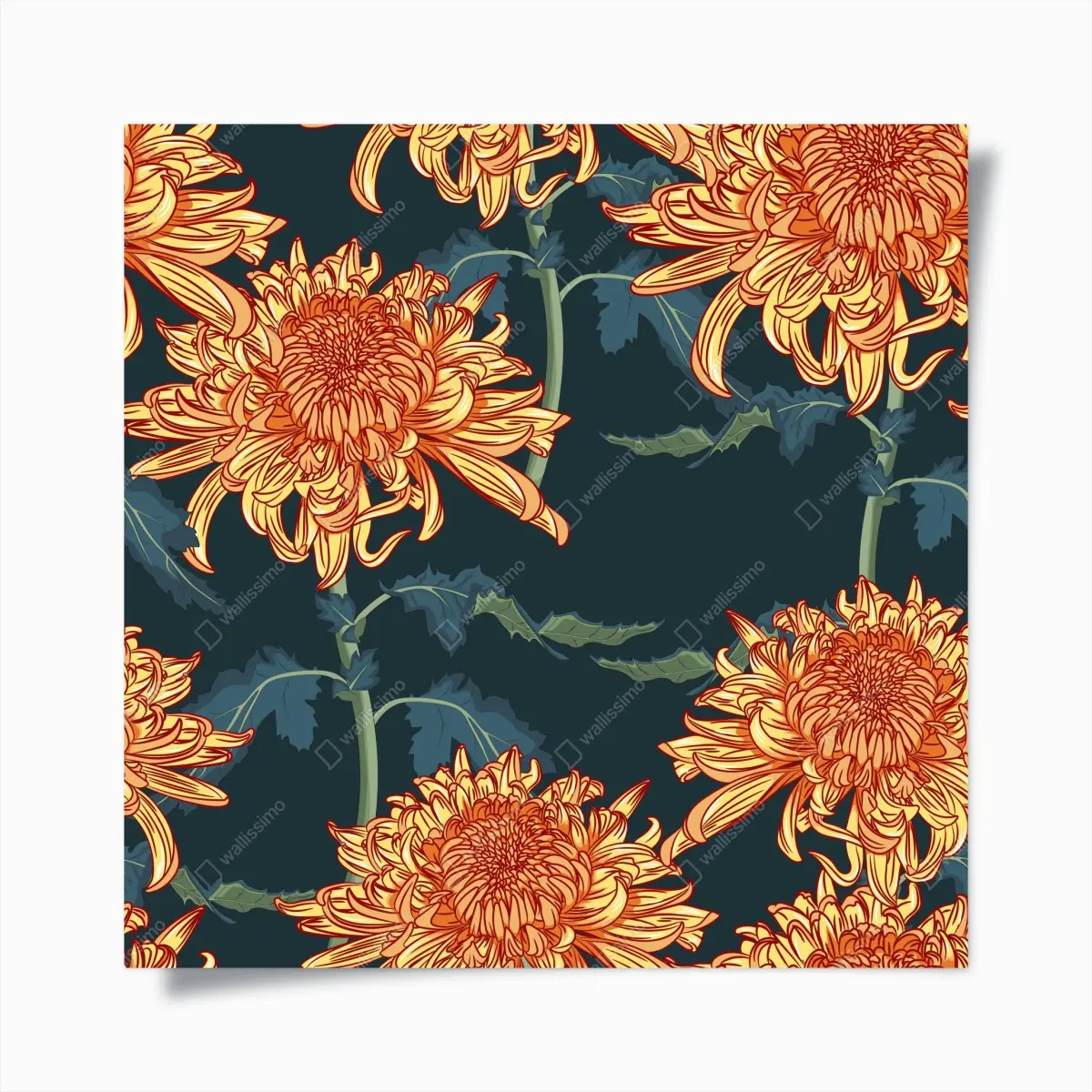 Poster goldene chrysantheme botanisches muster – Pixers®