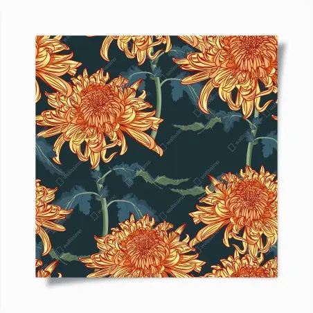 Poster goldene chrysantheme botanisches muster – Pixers®