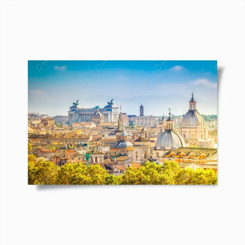 Poster sonnige skyline von Rom mit kuppeln