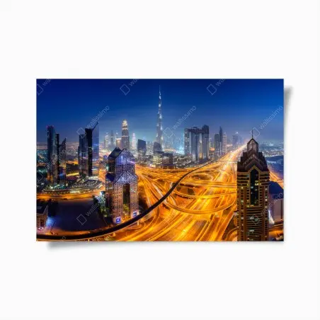 Poster panorama der nächtlichen skyline von Dubai – Pixers®