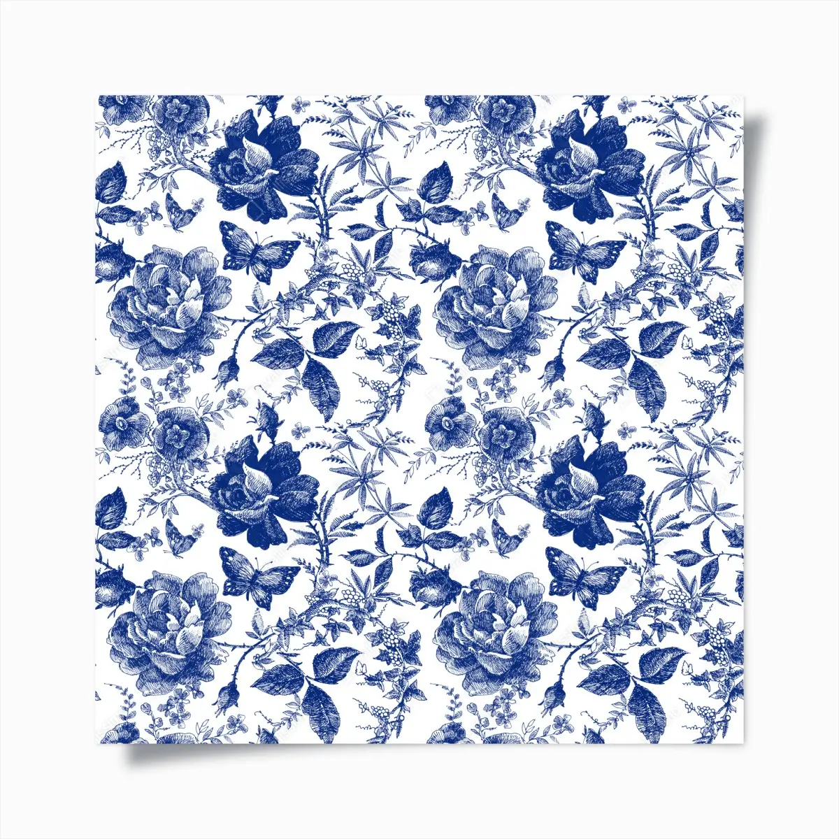 Poster blaues blumen toile-muster – Pixers®