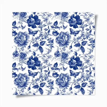 Poster blaues blumen toile-muster – Pixers®