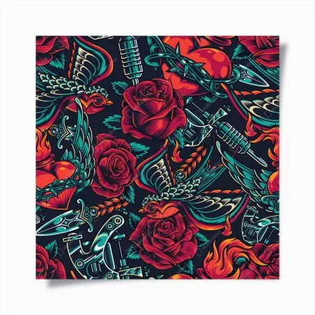 Poster kräftiges tätowierungsmuster mit rosen – Pixers®