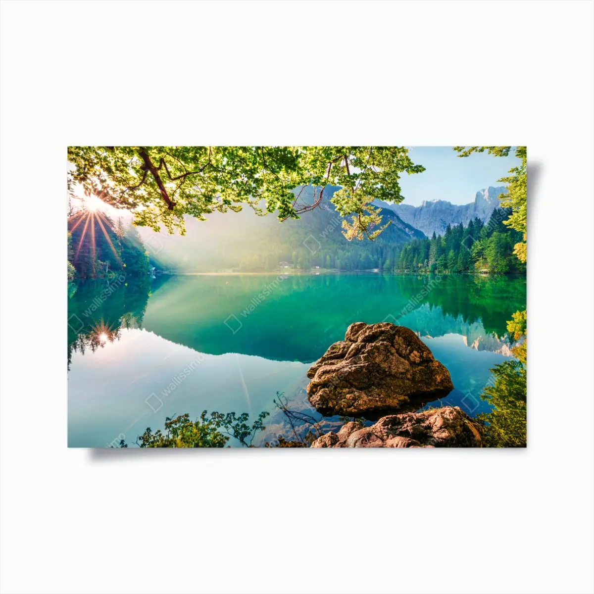 Poster morgendliche szene am Fusine-see mit Mangart – Pixers®