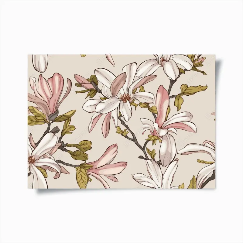 Poster pastell magnolien auf beigem grund