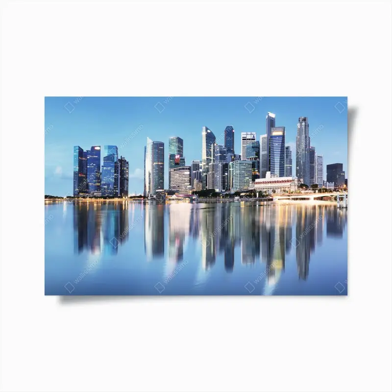 Poster moderne stadtskyline gespiegelt im wasser