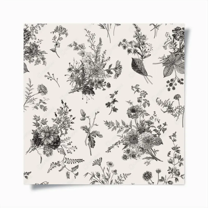 Poster klassisches schwarzweißes blumenmuster