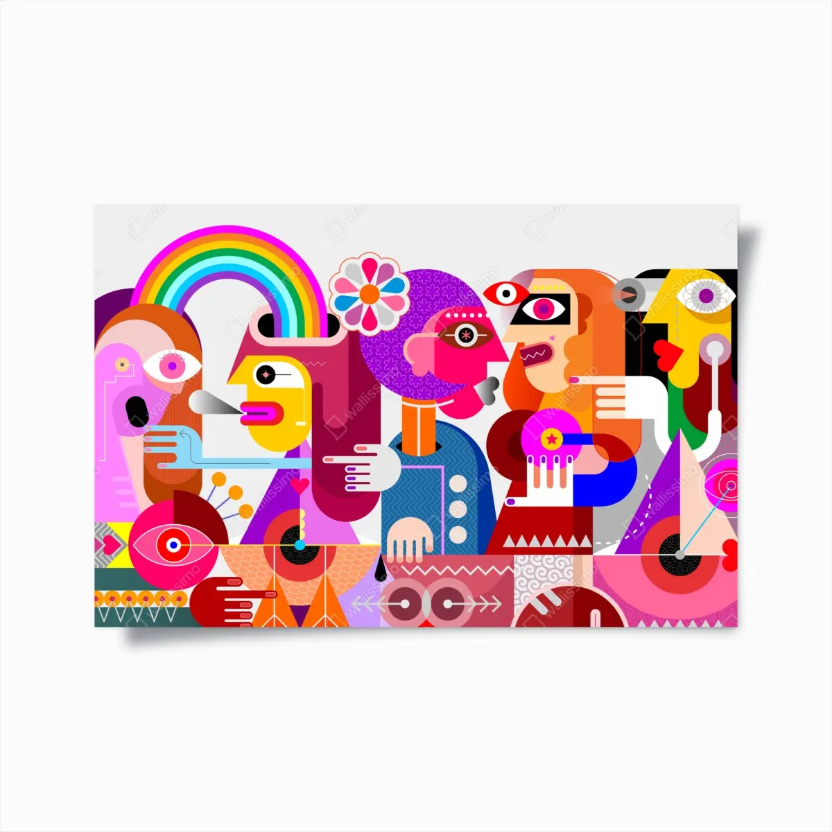 Poster mann mit regenbogen reitet geometrischen vogel – Pixers®