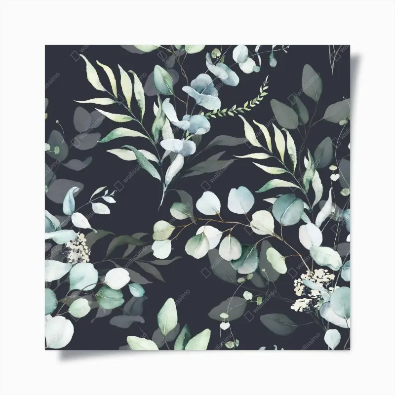 Poster eukalyptus aquarell botanisches muster auf dunklem hintergrund