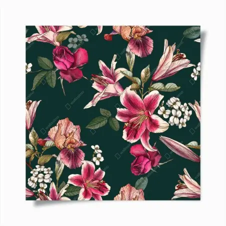 Poster vintage botanisches floralmuster auf tiefgrün – Pixers®