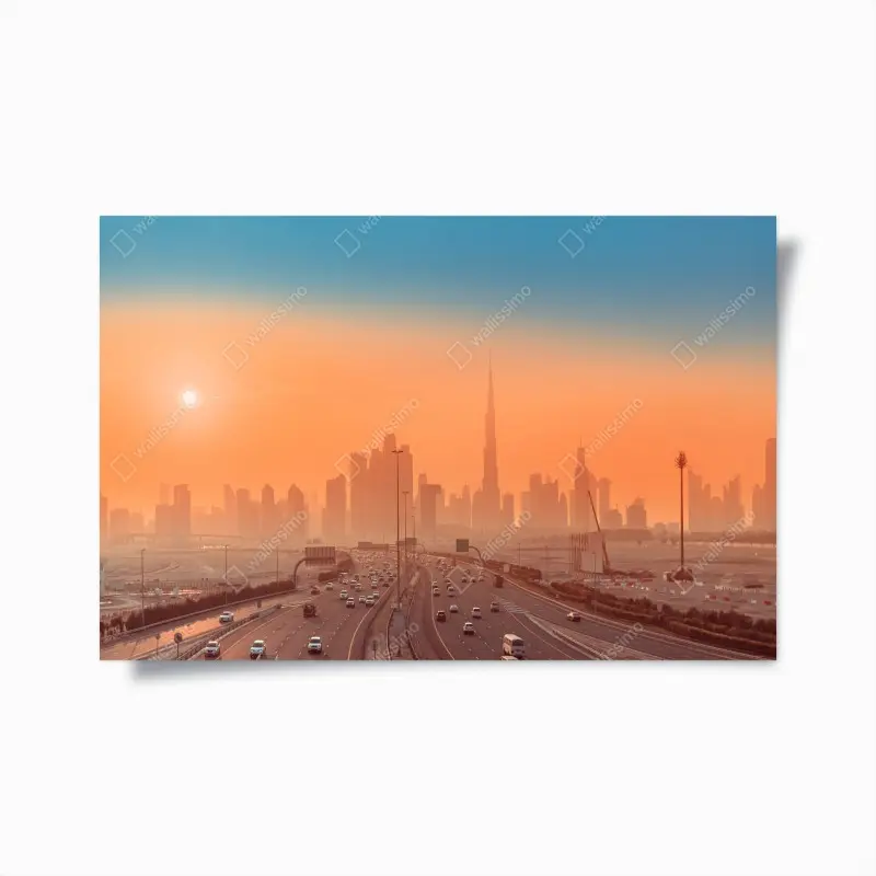 Poster Dubai skyline bei sonnenaufgang