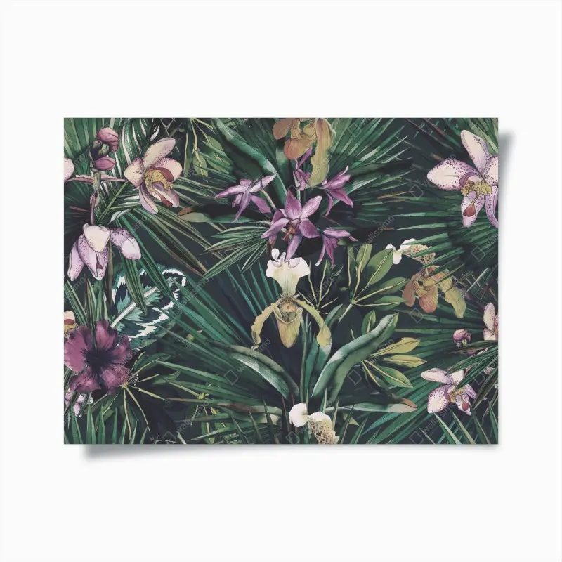 Poster tropische orchideen in aquarell und palmblättern