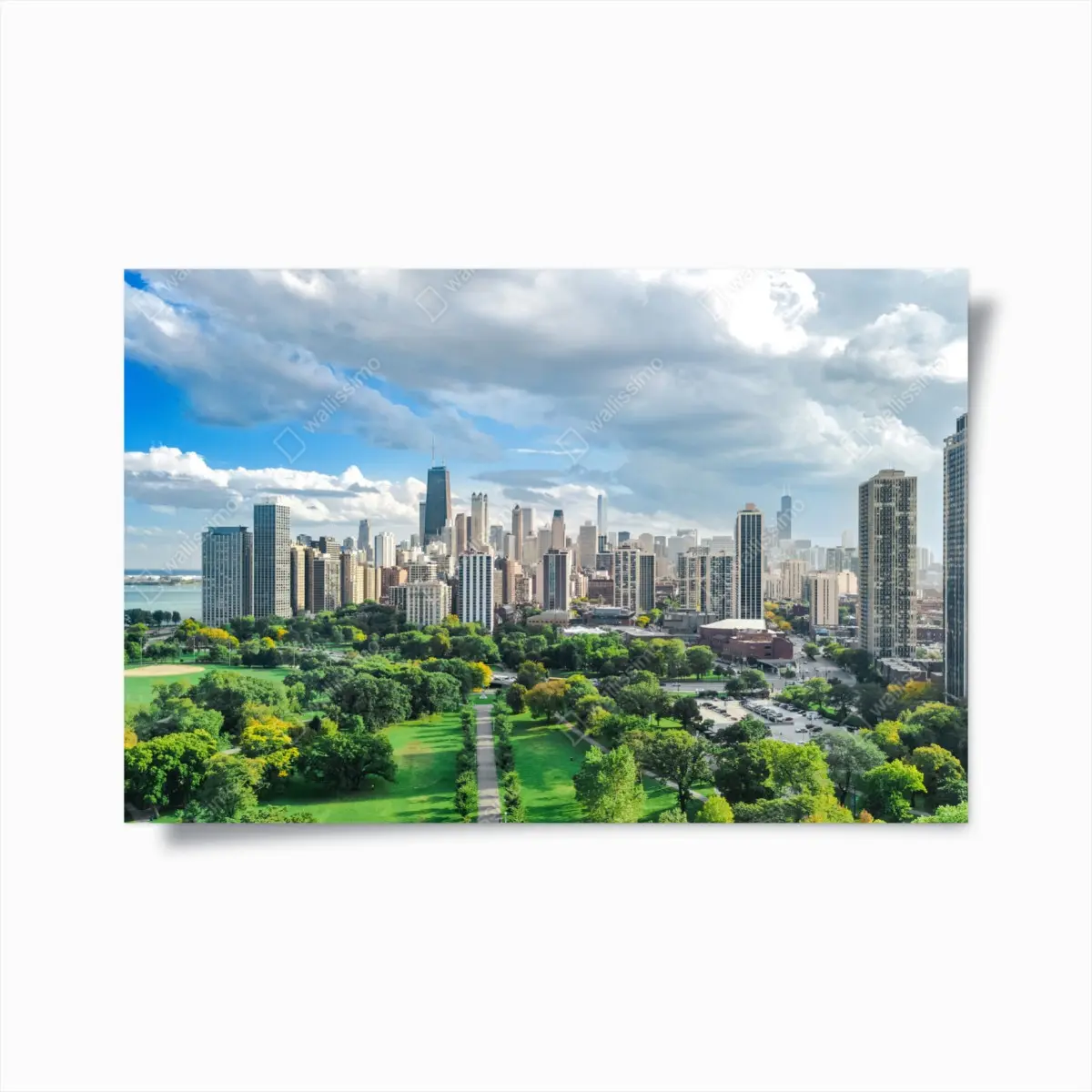Poster stadtpanorama über grünem park – Pixers®