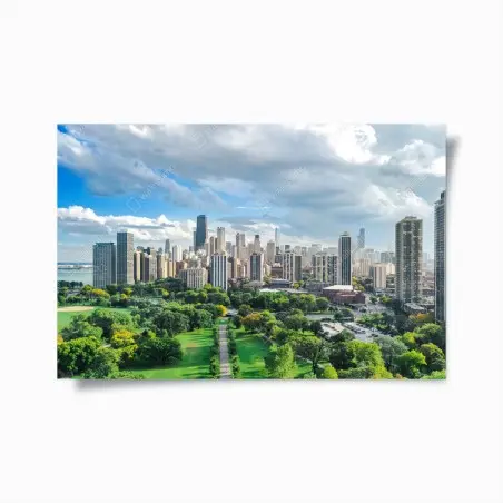 Poster stadtpanorama über grünem park – Pixers®
