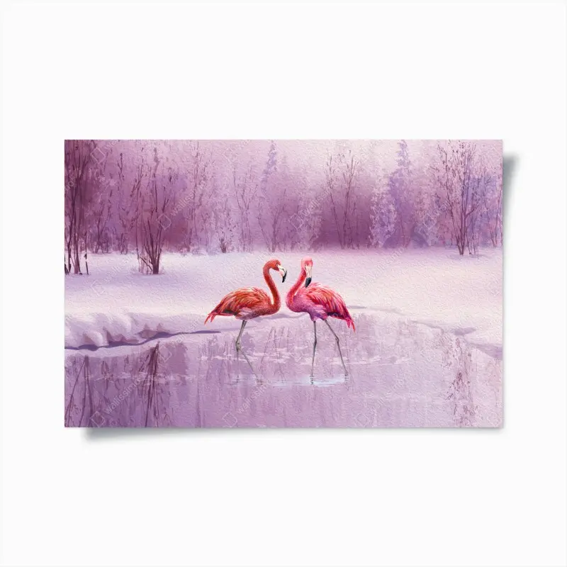 Poster pastell flamingos über winterlichem see