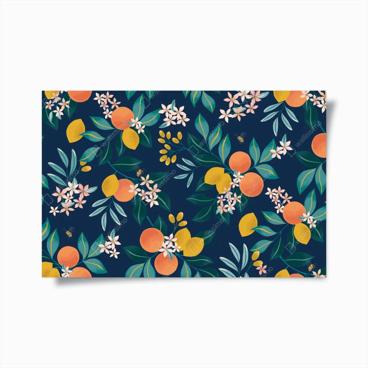 Poster botanisches zitronen- und orangenmuster auf marineblauem hintergrund – Pixers®