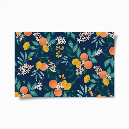 Poster botanisches zitronen- und orangenmuster auf marineblauem hintergrund – Pixers®