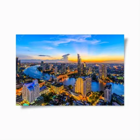 Poster lebendige stadtskyline bei dämmerung – Pixers®