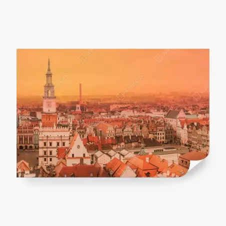 Fototapete warmer sonnenuntergang über historischen stadtdächern – Pixers®
