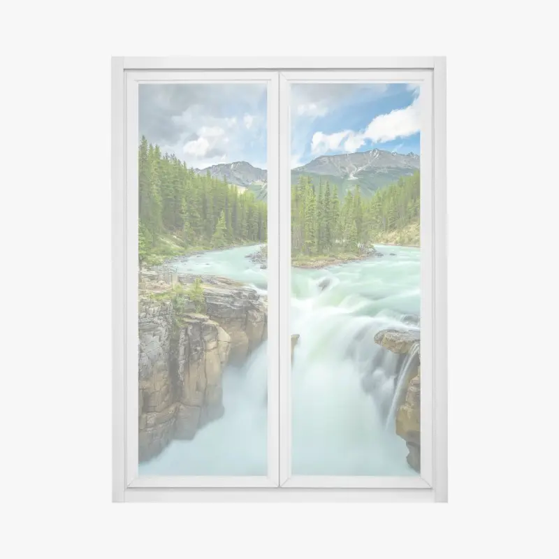 Fensteraufkleber neblige flussklamm bei Upper Sunwapta Falls, Jasper National Park